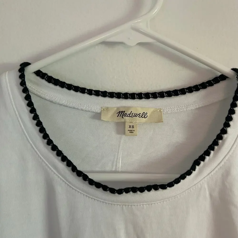 Madewell Women's Side Cinch Crewneck Stitching Detail White Tee Top XS New - Picture 3 of 9